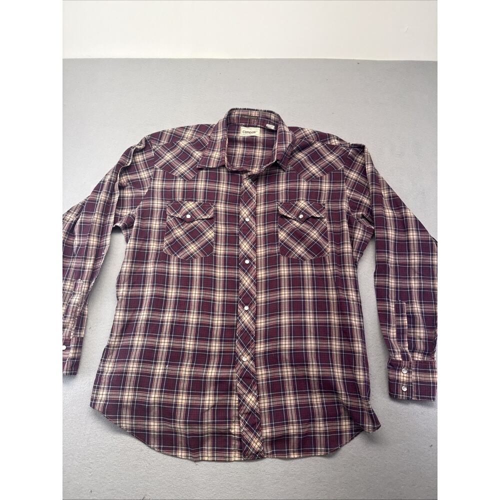 Campus Rugged Country Mens 17-17.5 Plaid Western Shirt Pearl Snap Long Sleeve